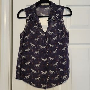 Chloe K navy blue sleeveless western inspired top, size Med
